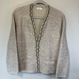 Spartina 449 Cardigan Women's Small Oatmeal Beige Excellent Embroidered Popcorn